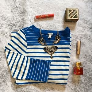 J. Crew Blue and White Stripe Colorblock Tee
